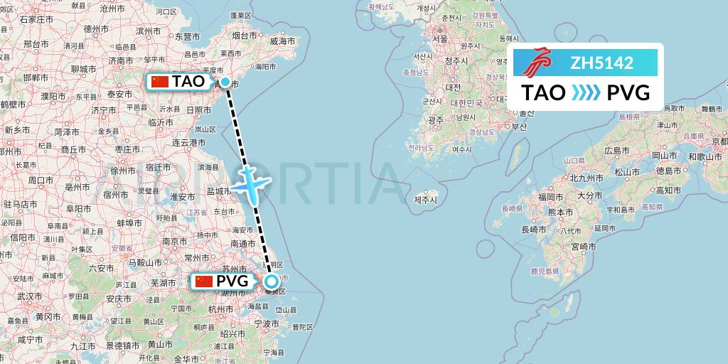 ZH5142 Shenzhen Airlines Flight Map: Qingdao to Shanghai