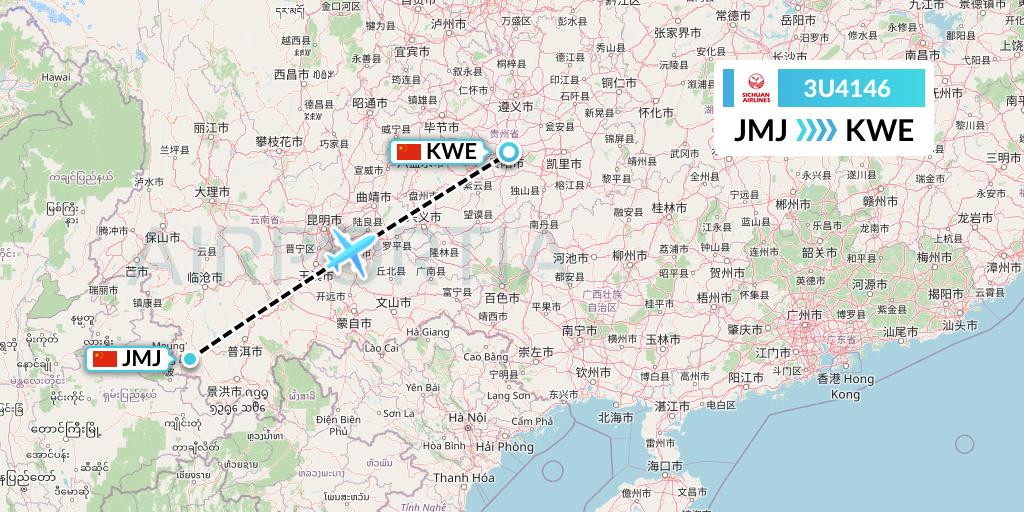 3U4146 Sichuan Airlines Flight Map: Pu'er to Guiyang