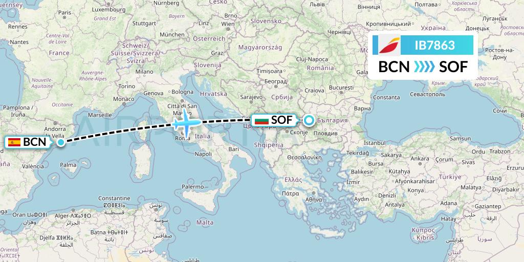 IB7863 Iberia Flight Map: Barcelona to Sofia