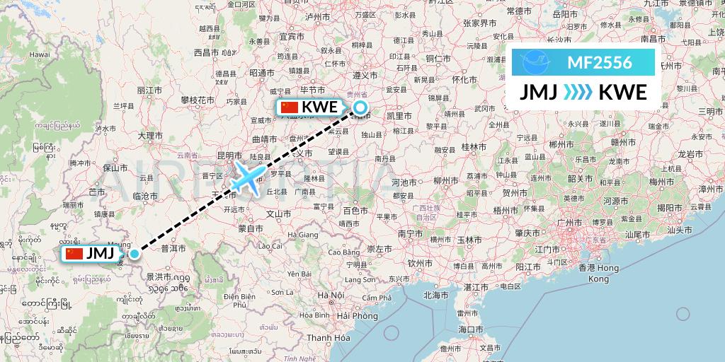 MF2556 Xiamen Airlines Flight Map: Pu'er to Guiyang
