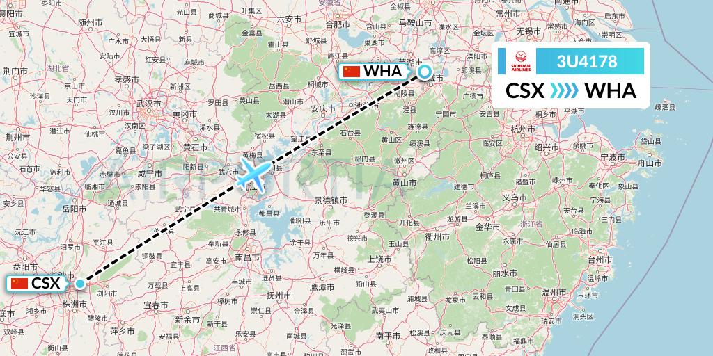 3U4178 Sichuan Airlines Flight Map: Changsha to Wuhu