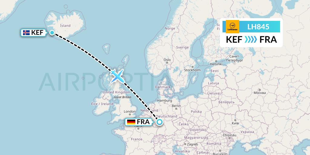 LH845 Lufthansa Flight Map: Reykjavik to Frankfurt