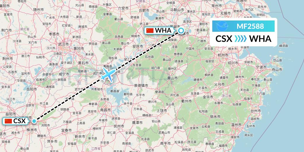 MF2588 Xiamen Airlines Flight Map: Changsha to Wuhu