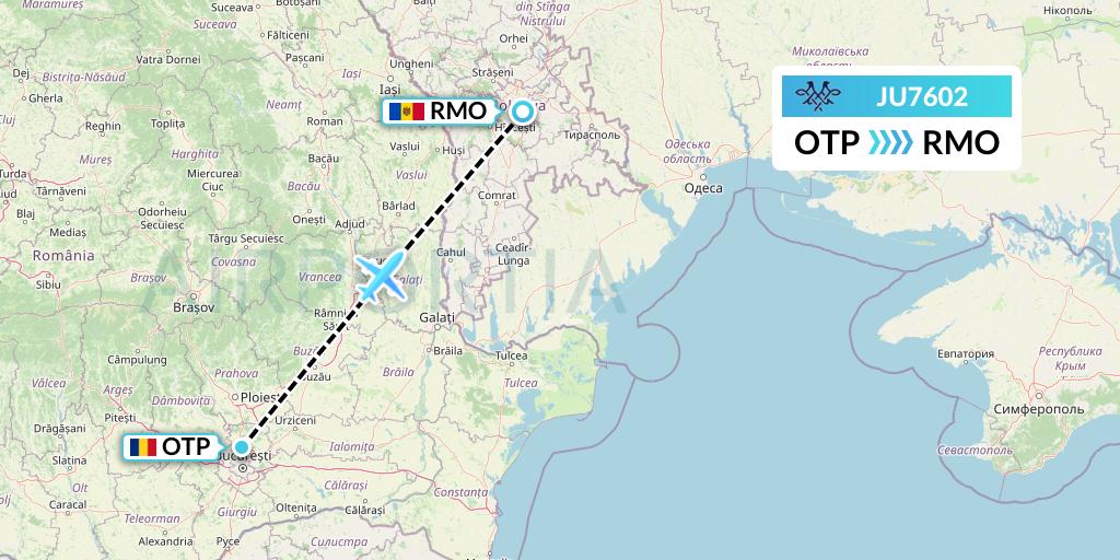 JU7602 AirSERBIA Flight Map: Bucharest to Chisinau