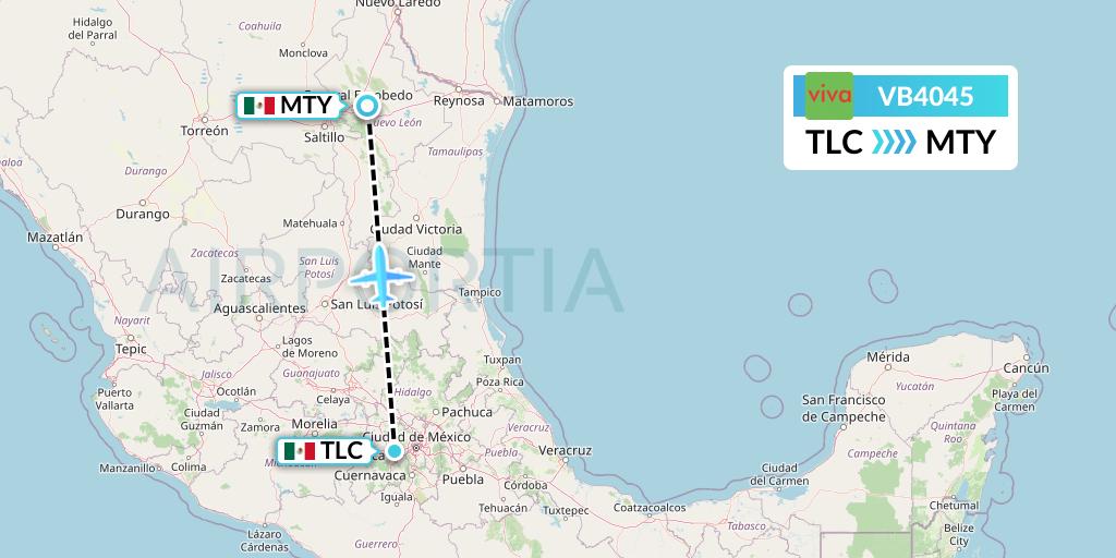 VB4045 VivaAerobus Flight Map: Mexico City to Monterrey