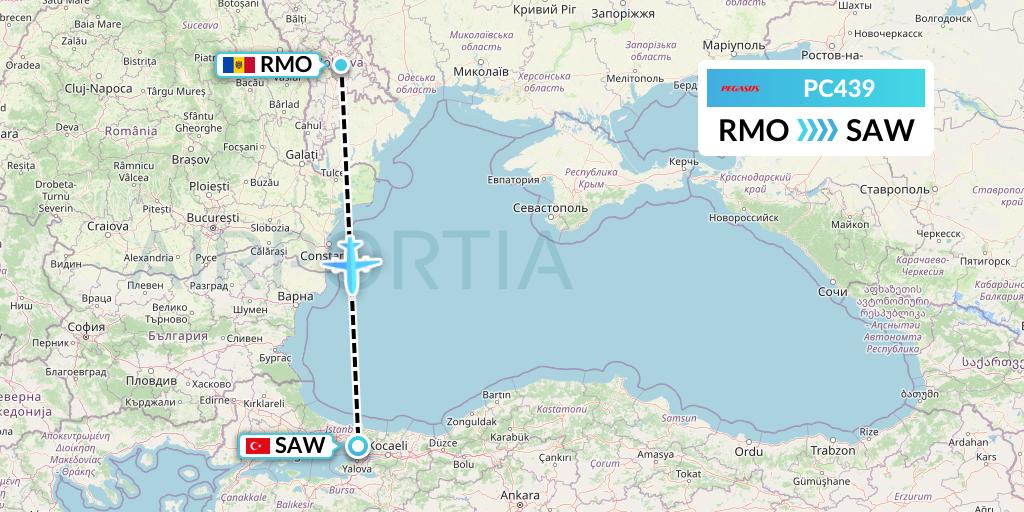 PC439 Pegasus Airlines Flight Map: Chisinau to Istanbul