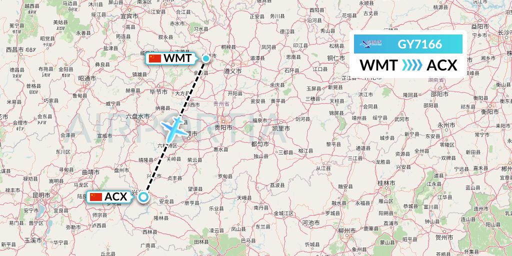 GY7166 Colorful GuiZhou Airlines Flight Map: Zunyi to Xingyi