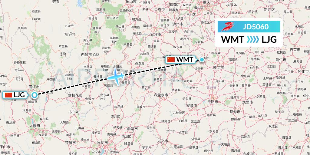 JD5060 Capital Airlines Flight Map: Zunyi to Lijiang