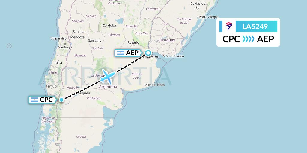 LA5249 LAN Airlines Flight Map: San Martin de los Andes to Buenos Aires
