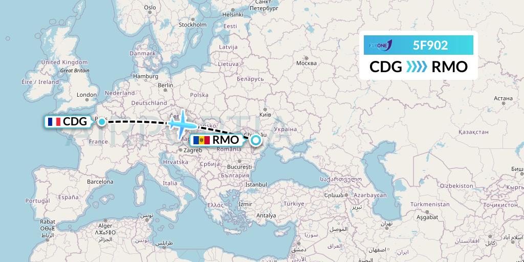 5F902 Fly One Flight Map: Paris to Chisinau