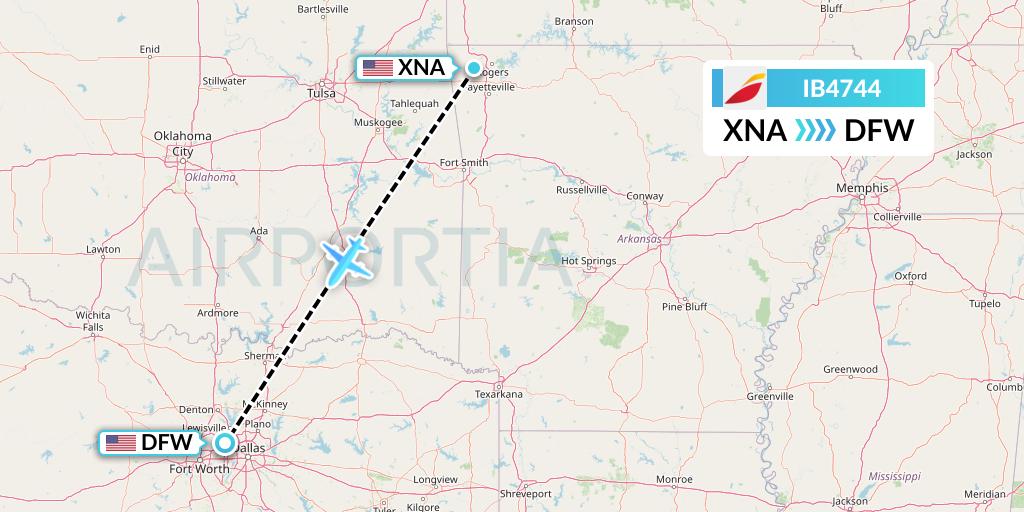 IB4744 Iberia Flight Map: Bentonville to Dallas