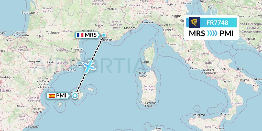 FR7748 Ryanair Flight Map: Marseille to Palma de Mallorca