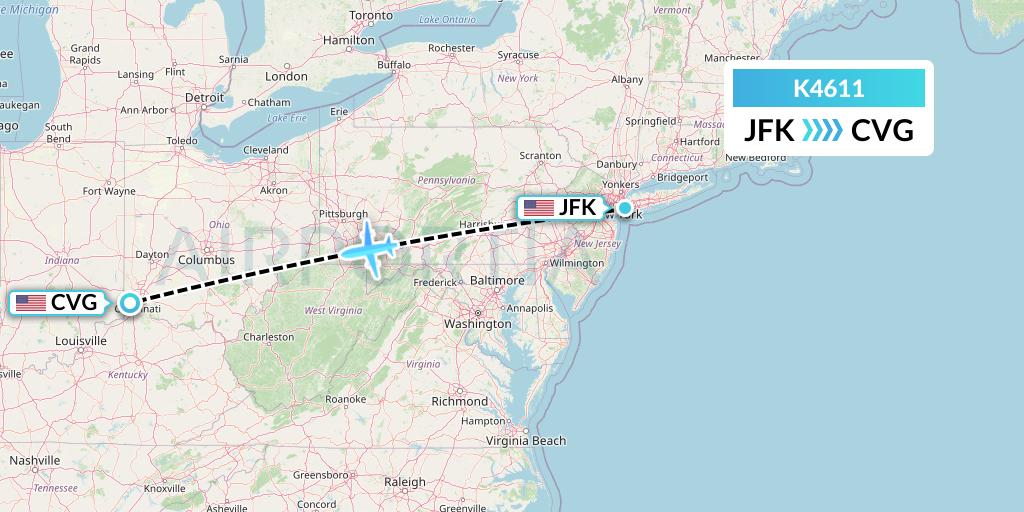 K4611 Kalitta Air Flight Map: New York to Cincinnati