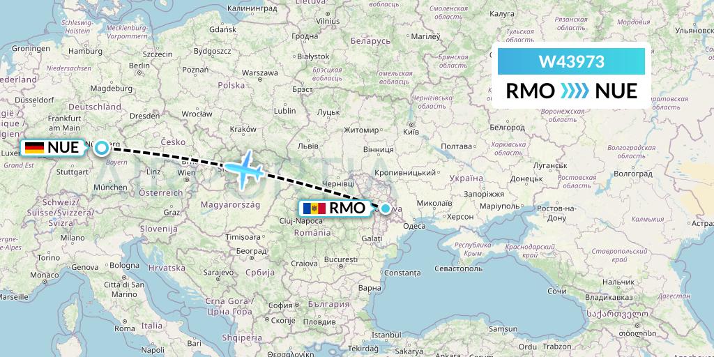 W43973 Wizz Air Malta Flight Map: Chisinau to Nurnberg