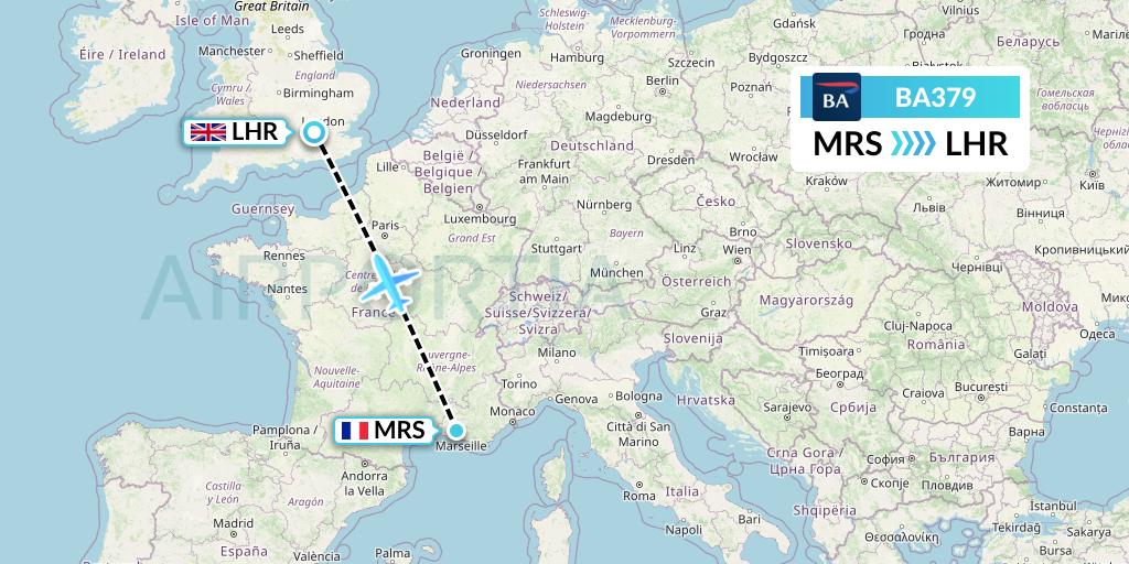 BA379 British Airways Flight Map: Marseille to London