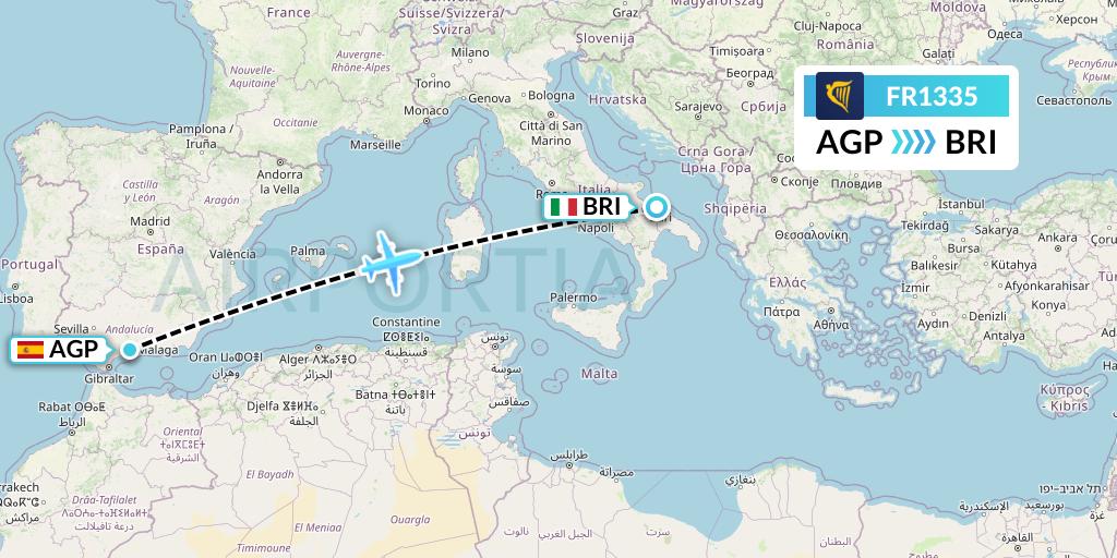 FR1335 Ryanair Flight Map: Malaga to Bari