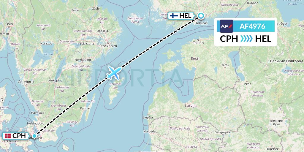 AF4976 Air France Flight Map: Copenhagen to Helsinki