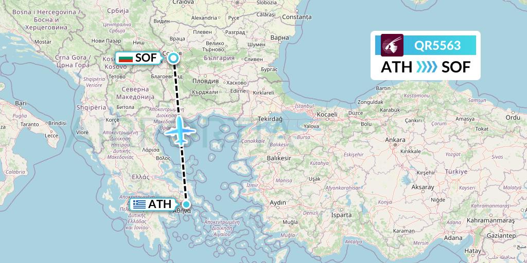 QR5563 Qatar Airways Flight Map: Athens to Sofia