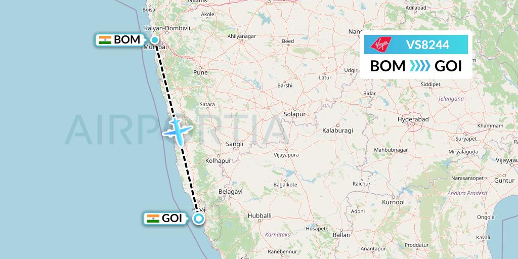 VS8244 Virgin Atlantic Airways Flight Map: Mumbai to Goa