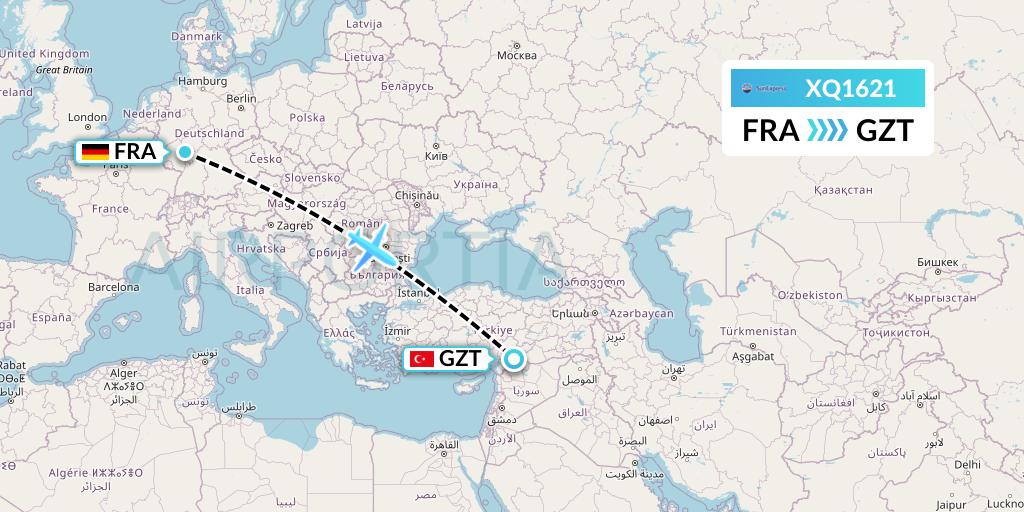 XQ1621 SunExpress Flight Map: Frankfurt to Gaziantep