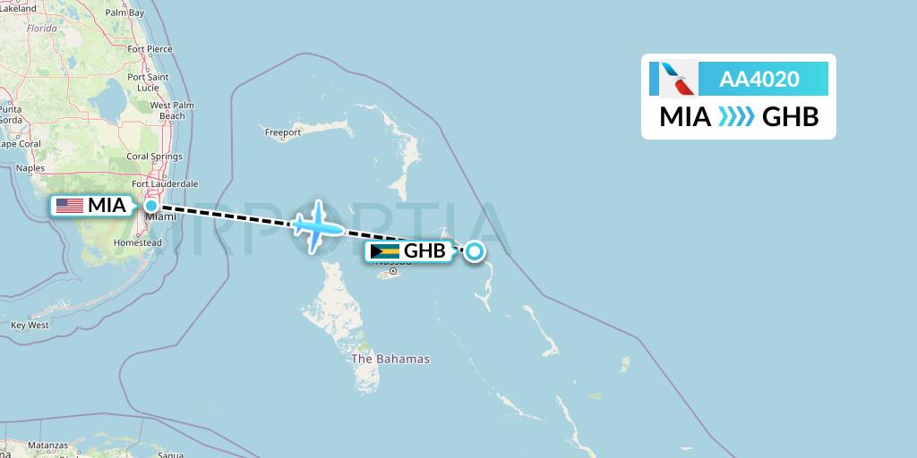 AA4020 American Airlines Flight Map: Miami to Governor's Harbour