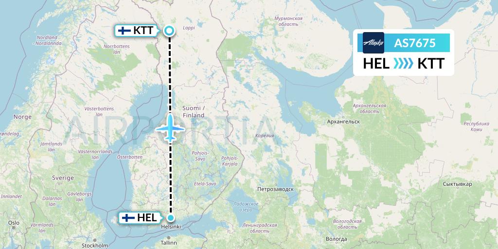 AS7675 Alaska Airlines Flight Map: Helsinki to Kittila