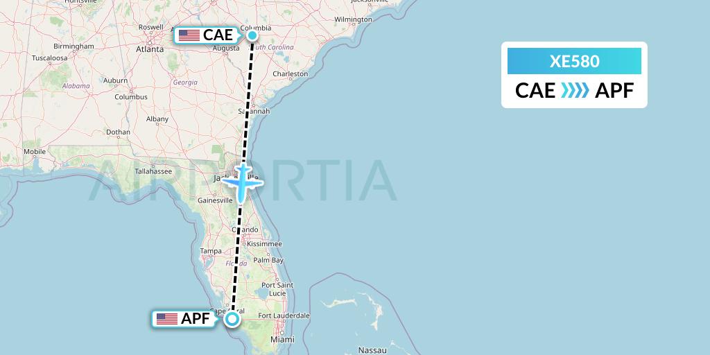 XE580 Jsx Flight Map: Columbia to Naples