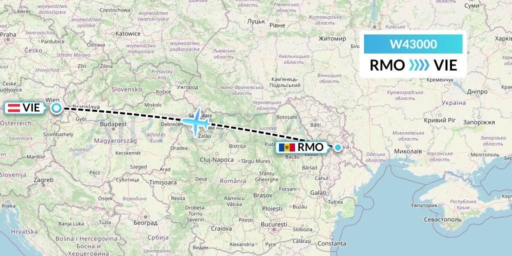 W43000 Wizz Air Malta Flight Map: Chisinau to Vienna