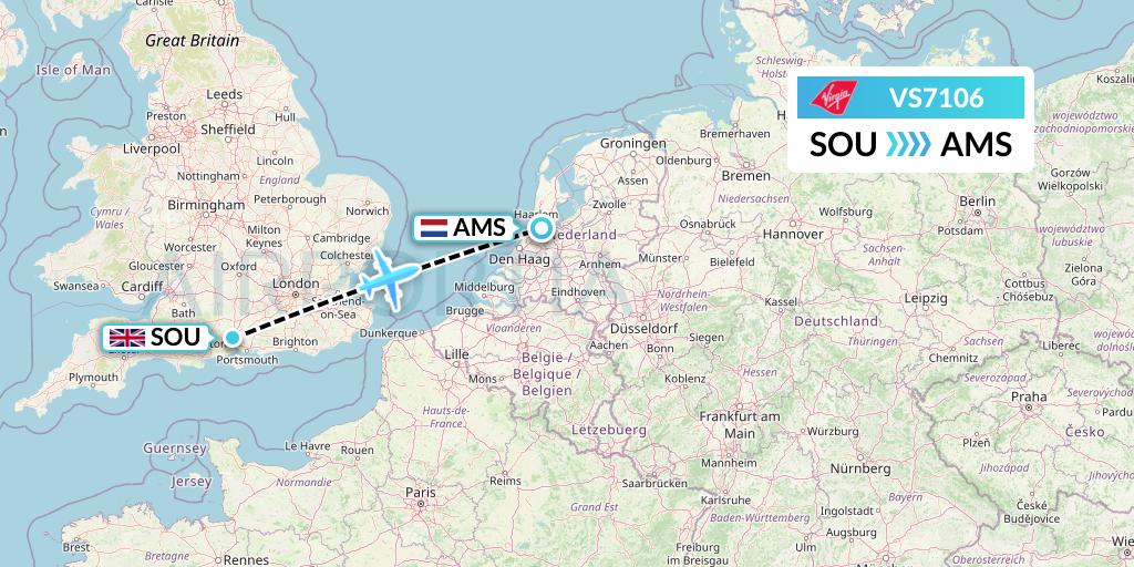 VS7106 Virgin Atlantic Airways Flight Map: Southampton to Amsterdam