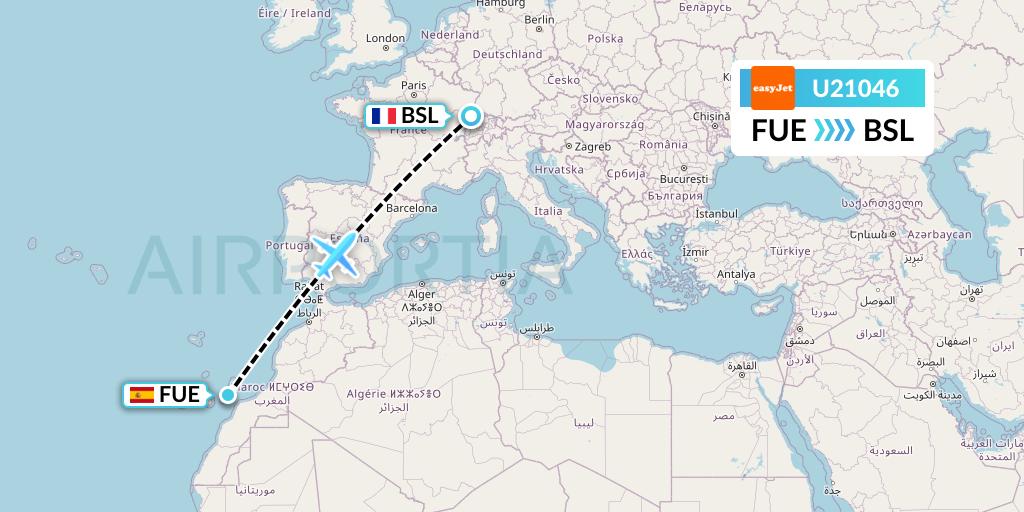 U21046 EasyJet Flight Map: Fuerteventura to Basel