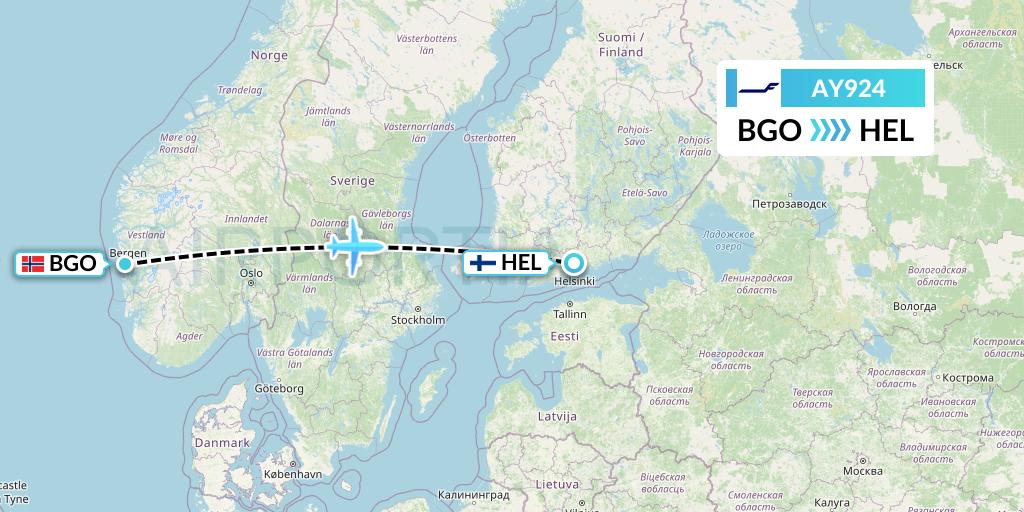 AY924 Finnair Flight Map: Bergen to Helsinki