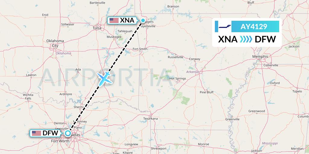AY4129 Finnair Flight Map: Bentonville to Dallas