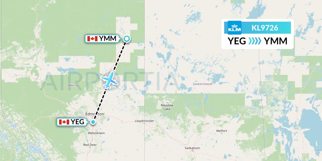 KL9726 KLM Flight Map: Edmonton to Fort McMurray