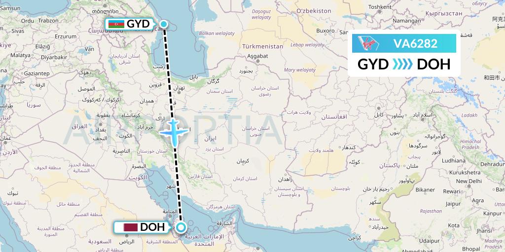 VA6282 Virgin Australia Flight Map: Baku to Doha