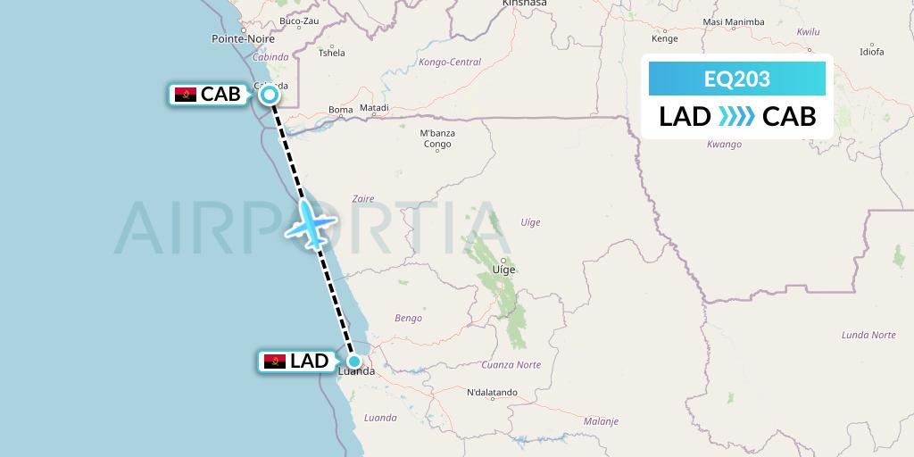 EQ203 Fly Angola Flight Map: Luanda to Cabinda