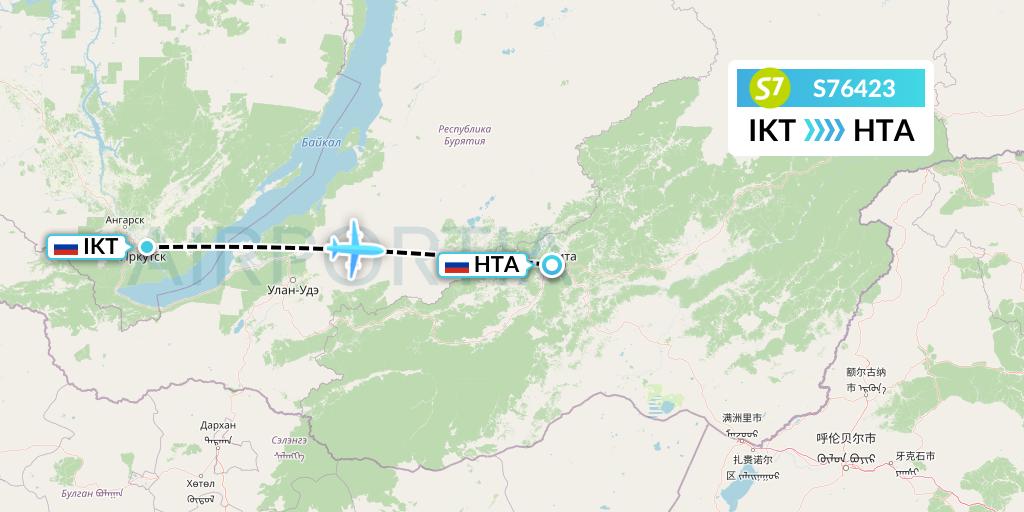 S76423 S7 Airlines Flight Map: Irkutsk to Chita