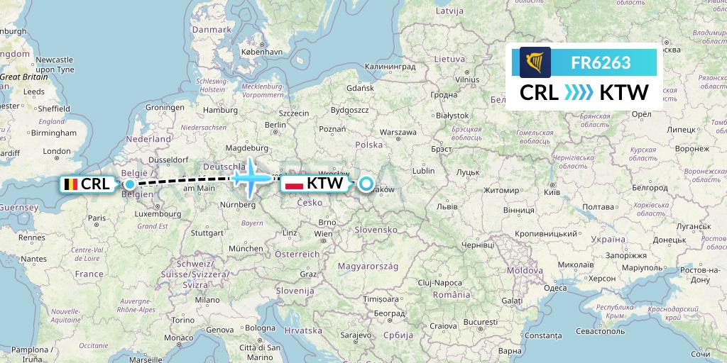 FR6263 Ryanair Flight Map: Brussels to Katowice
