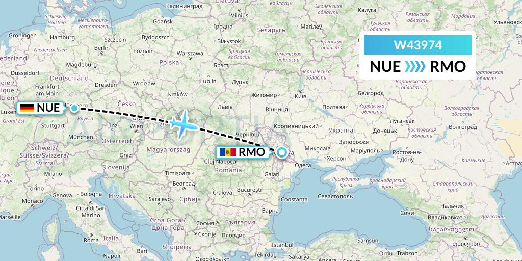 W43974 Wizz Air Malta Flight Map: Nurnberg to Chisinau