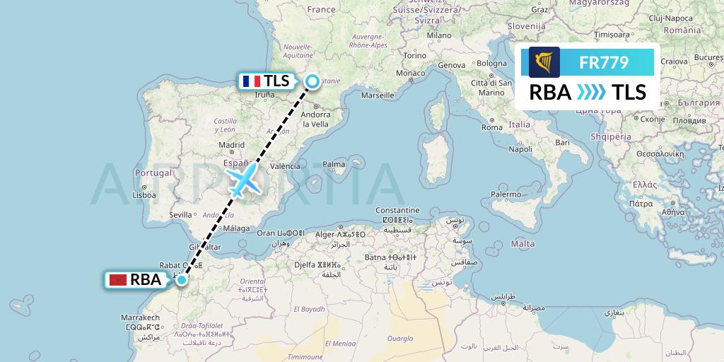 FR779 Ryanair Flight Map: Rabat to Toulouse