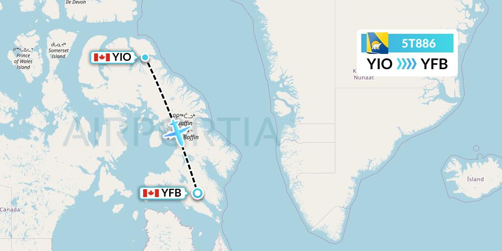 5T886 Canadian North Flight Map: Pond Inlet to Iqaluit