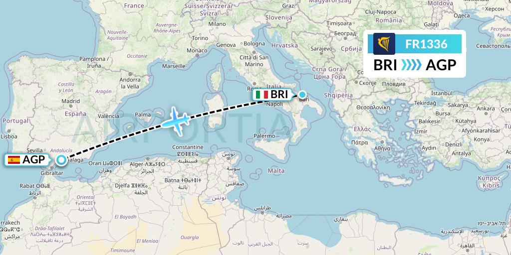 FR1336 Ryanair Flight Map: Bari to Malaga