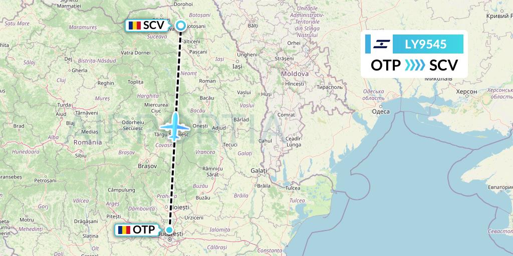 LY9545 El Al Flight Map: Bucharest to Suceava