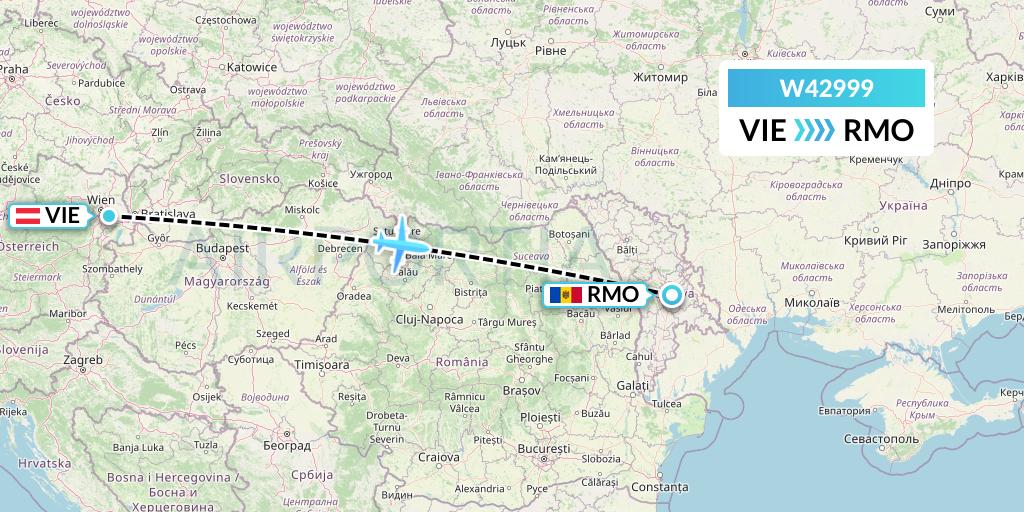 W42999 Wizz Air Malta Flight Map: Vienna to Chisinau