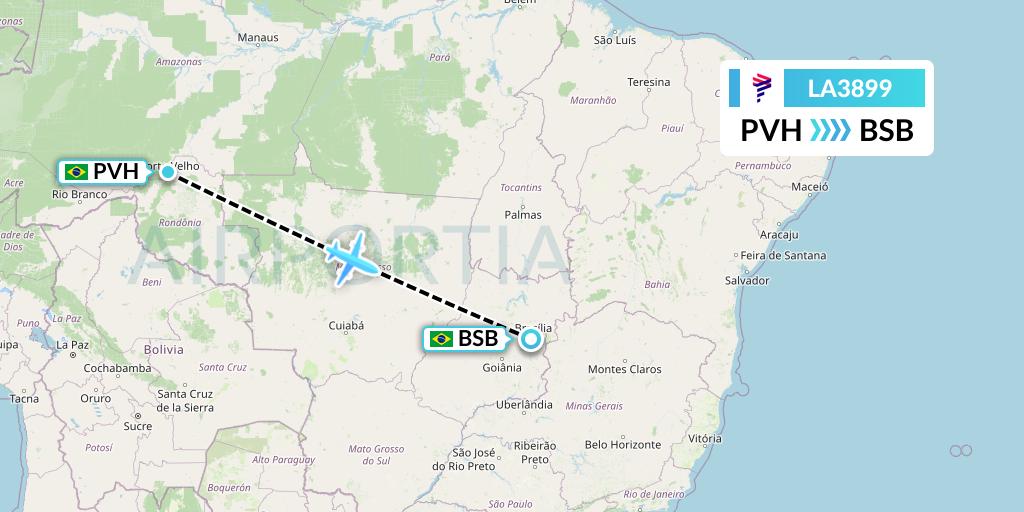 LA3899 LAN Airlines Flight Map: Porto Velho to Brasilia