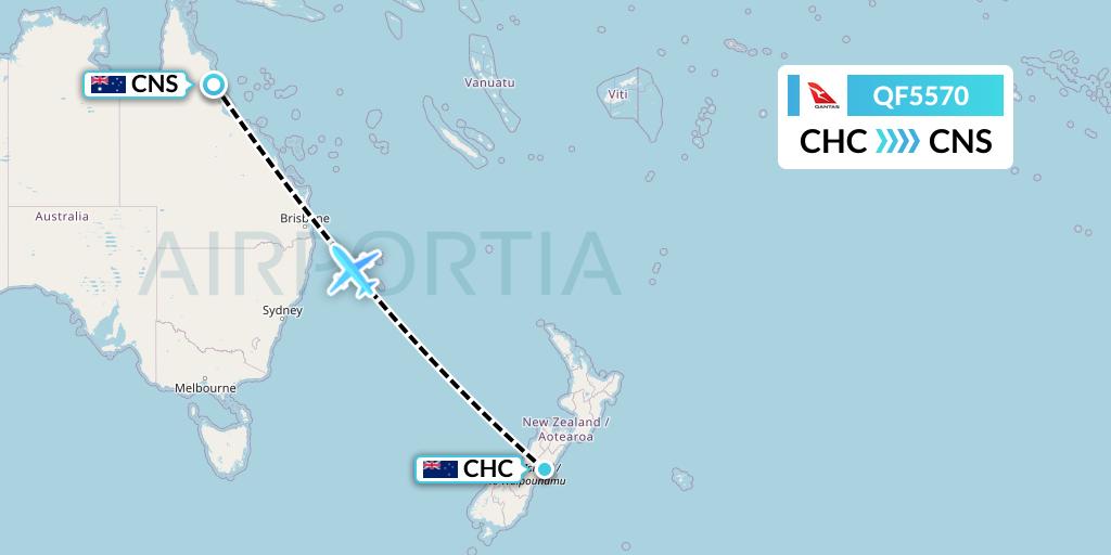 QF5570 Qantas Flight Map: Christchurch to Cairns