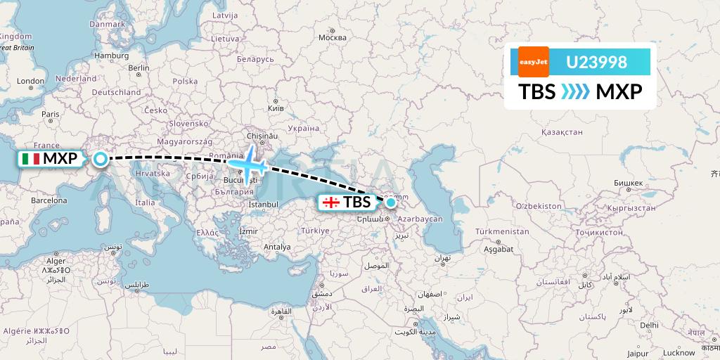 U23998 EasyJet Flight Map: Tbilisi to Milan