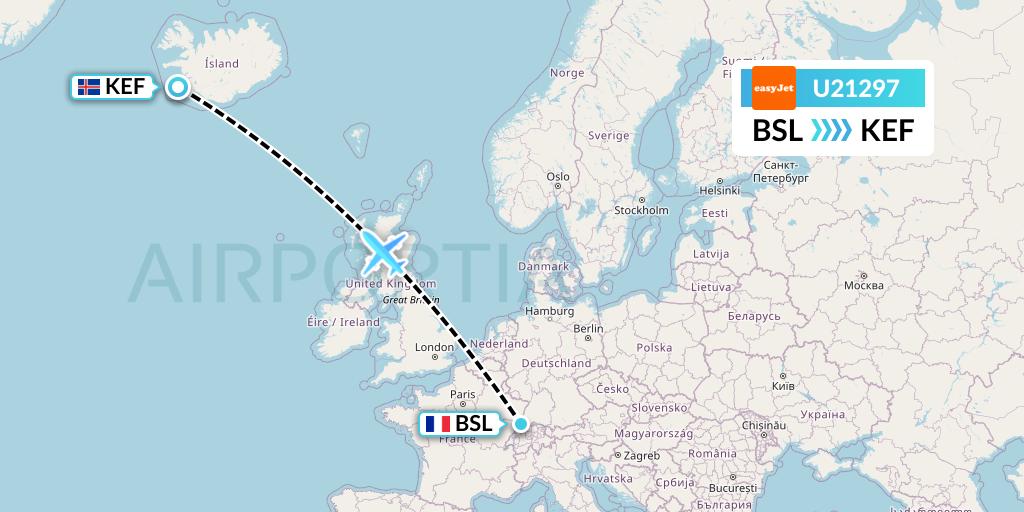U21297 EasyJet Flight Map: Basel to Reykjavik