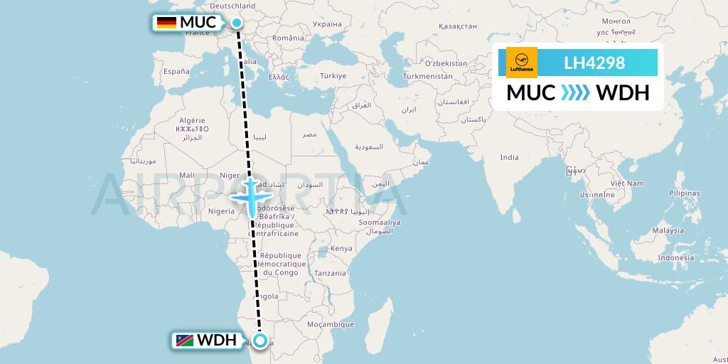 LH4298 Lufthansa Flight Map: Munich to Windhoek