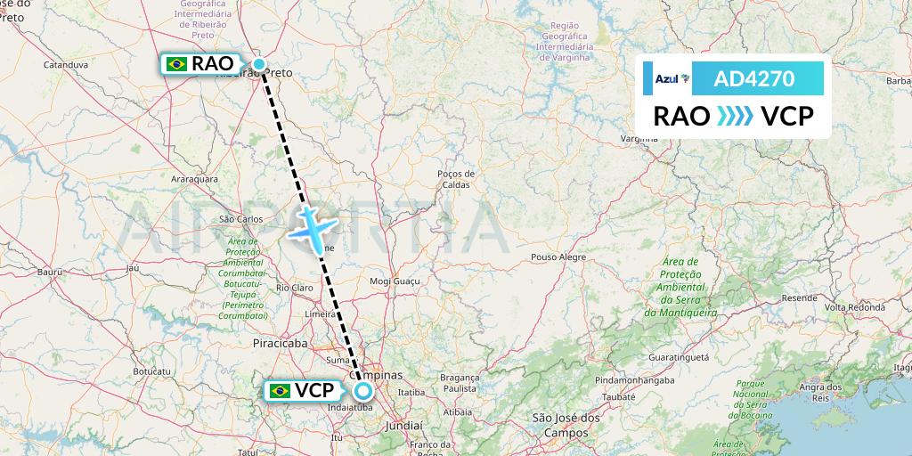 AD4270 Azul Brazilian Airlines Flight Map: Riberao Preto to Campinas
