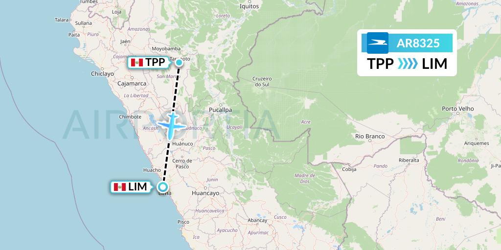 AR8325 Aerolineas Argentinas Flight Map: Tarapoto to Lima